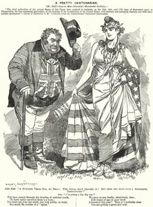 Caricature de Punch : Une Jolie Centenaire - le centenaire de la rédaction de la Constitution des États-Unis