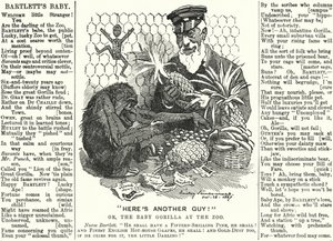 Caricature de Punch : Abraham Dee Bartlett, surintendant du zoo de Londres, et un bébé gorille - Edward Linley (after) Sambourne