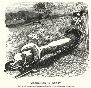 Caricature de Punch : Mécanique dans le sport. No 4. - Compagnie de chasse au renard par envoi pneumatique (Limitée) - Edward Linley (after) Sambourne