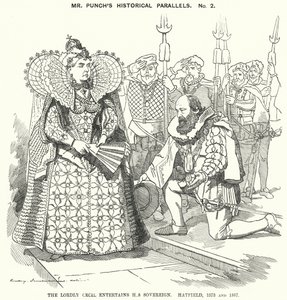Caricature de Punch : Le Noble Cecil Reçoit son Souverain, Hatfield - Edward Linley (after) Sambourne
