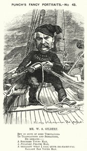 Caricature de Punch : W S Gilbert, dramaturge et librettiste anglais (gravure)