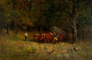 Garçon et homme avec des bœufs - Edward Mitchell Bannister