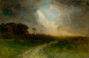 Paysage sans titre, homme à cheval