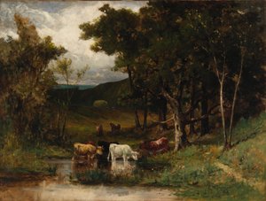 Paysage sans titre avec vaches dans un ruisseau près des arbres, 1882 - Edward Mitchell Bannister
