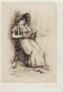 Sans titre (Jeune fille avec chapeau, sur une chaise, lisant)