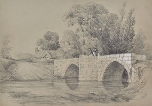 Paysage avec un pont et des personnages