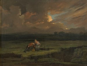 Un soldat et sa femme et son enfant dans un paysage orageux - Edward Villiers Rippingille