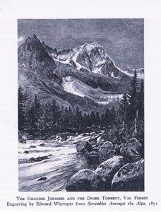 Les Grandes Jorasses et le torrent de la Doire, Val Ferret, de British Adventure publié par Collins, 1947 - Edward Whymper
