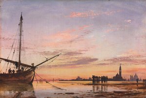 Vue à travers la lagune, Venise, coucher de soleil, 1850