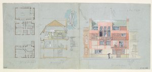 Élévation et section de la maison et du studio pour Frank Miles, Tite Street, Chelsea, 1878-79