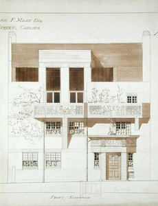 Élévation frontale du studio et de la maison pour Frank Miles (1852-91), Tite Street, Chelsea, 1878-79