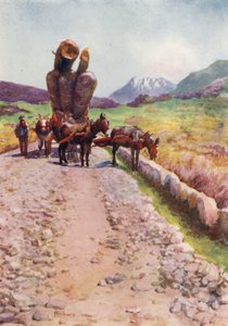 Corse : Mules tirant du bois (lithographie en couleur)