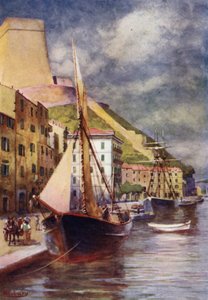 Corse : Le port, Bonifacio (lithographie en couleur)