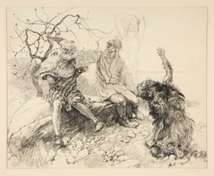 Caliban, Stephano et Trinculo (Ariel invisible), illustration pour Acte II, Scène ii, La Tempête