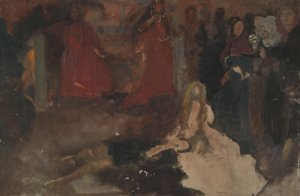 Étude de composition, pour La Scène de la pièce dans Hamlet, Acte III, Scène II - Edwin Austin Abbey
