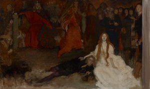 Étude de composition, pour La Scène de la pièce dans Hamlet, Acte III, Scène II - Edwin Austin Abbey