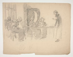 Étude précoce pour Stony Ground 1884, intérieur avec figures