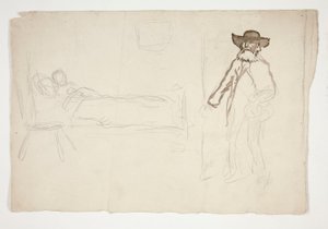 Figure au lit, homme entrant dans la chambre - illustration non identifiée