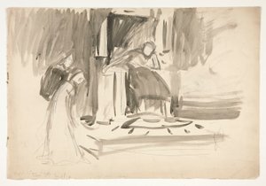 Figure sur un trône, flanquée de deux figures, croquis pour une pièce de Shakespeare non identifiée