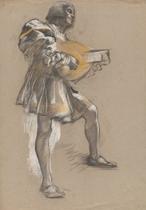 Figure avec mandoline en costume médiéval - Edwin Austin Abbey