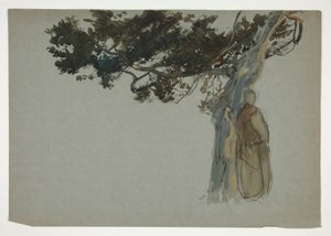 Figures debout sous un arbre - (illustration non identifiée) - Edwin Austin Abbey