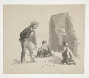 Quatre garçons jouant aux billes (recto) ; Illustration non identifiée d