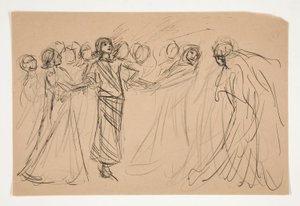 Galahad et les Vertus captives, étude pour La Quête du Saint Graal (série de quinze peintures pour la Bibliothèque publique de Boston, achevée en 1901) - Edwin Austin Abbey
