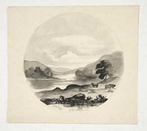 Paysage avec rivière - format rondel