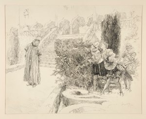 Malvolio trouve la lettre, illustration pour Acte II, Scène v, La Nuit des rois - Edwin Austin Abbey