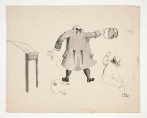 Homme balançant un seau vers deux garçons (recto); Deux hommes derrière un mur (verso) - Edwin Austin Abbey