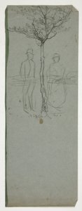 Homme et femme sous un arbre - (illustration non identifiée) - Edwin Austin Abbey