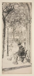 Homme sur un banc de parc - illustration non identifiée - Edwin Austin Abbey