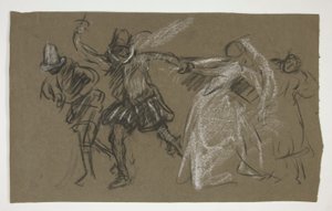 Petruchio tirant Katharina, de La Mégère apprivoisée (recto); Croquis de figure assise (verso) - Edwin Austin Abbey