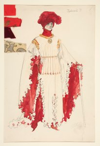 Richard II (en rouge), croquis de costume pour Henry Irving