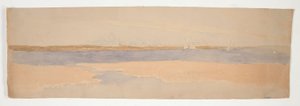 Paysage fluvial avec ville sur la rive lointaine - Edwin Austin Abbey