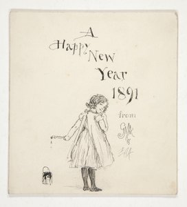 Croquis pour une carte de vœux : Bonne année 1891 de M.G.A. et E.A.A.