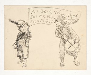 Esquisse pour une carte de vœux : Tous nos meilleurs vœux pour la nouvelle année de M.G. et E.A. Abbey - Edwin Austin Abbey