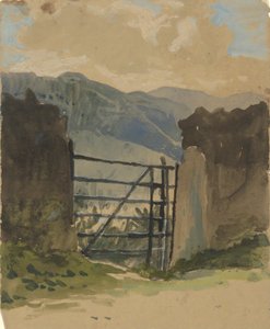 Mur de pierre et porte, croquis