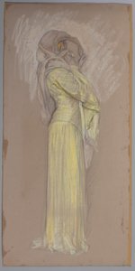 Étude, Femme en robe jaune avec voile brun sur le visage