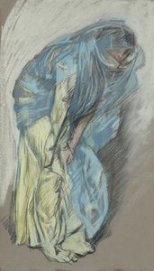 Étude pour femme en robe jaune avec voile bleu