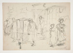 Étude de scène de rue avec chaise à porteurs