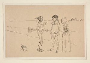 Étude de deux hommes, femme et un chien, de Love - Edwin Austin Abbey