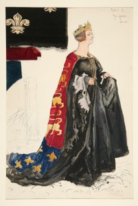 La Reine (en noir), croquis de costume pour Henry Irving