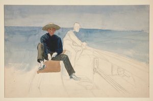 Dessin inachevé de deux hommes naviguant