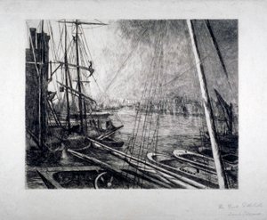 Pool de Londres depuis Rotherhithe, avec des navires au premier plan, vers 1890