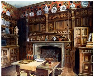Le bureau lambrissé à Groombridge Place, Kent, 1910
