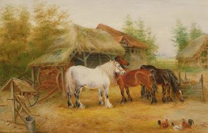 Chevaux de trait dans une cour de ferme - Edwin Frederick Holt