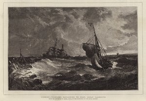 Pêche, chalutiers retournant au port, Great Yarmouth