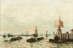 Barges sur la Tamise - Edwin Henry Eugene Fletcher