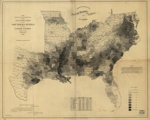 Carte montrant la distribution de la population esclave des États du sud des États-Unis, compilée à partir du recensement de 1860